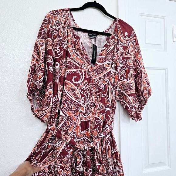 NWT City Chic Plus Size 18 Paisley Charm Maxi Dress Marsala Red Puff Sleeve Boho - Picture 5 of 12